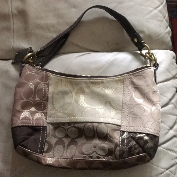 Brown/gold patchwork Coach shoulder bag purse - Picture 3 of 8
